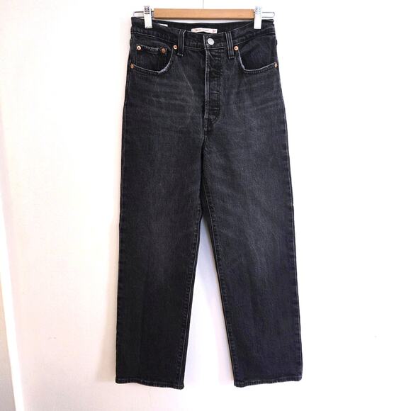 Levi's Premium Ribcage Straight High Rise Black Button Fly Jeans W27 L27 - Picture 1 of 11